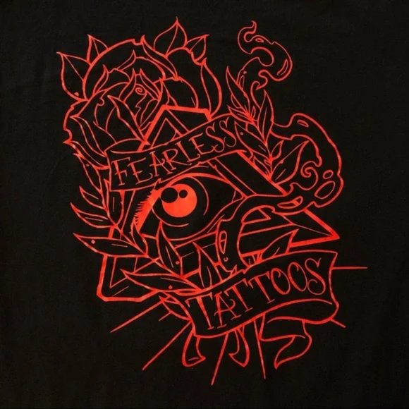 Fearless Tattoos All-Seeing Eye with Rose and Stem Black and Red Graphic Tee - Picture 5 of 7